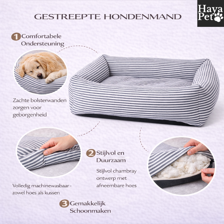 Gestreept Nestbed Voor Honden Met Antislipbodem