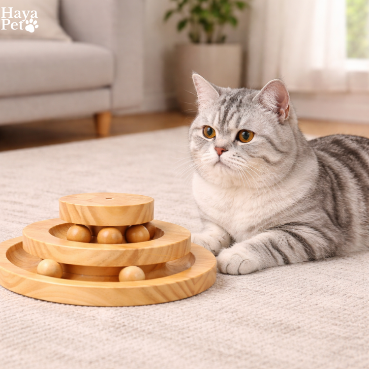 Kattenspeeltje Met Ronde Ballenbaan