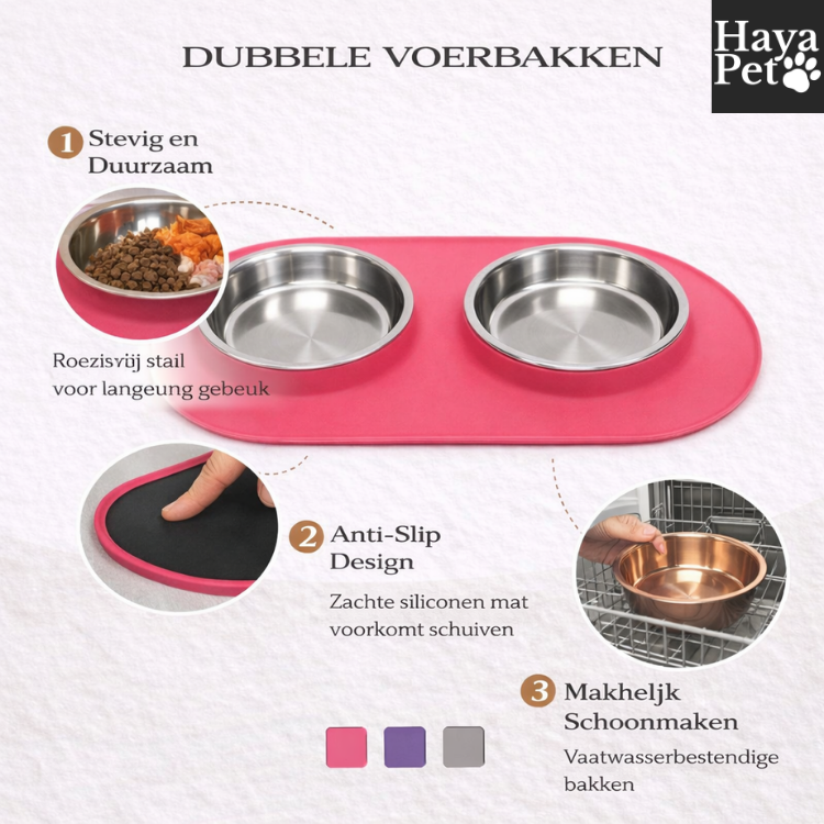 Dubbele Kattenvoerbak Met Lage Schotelbakjes En Opstaande Rand