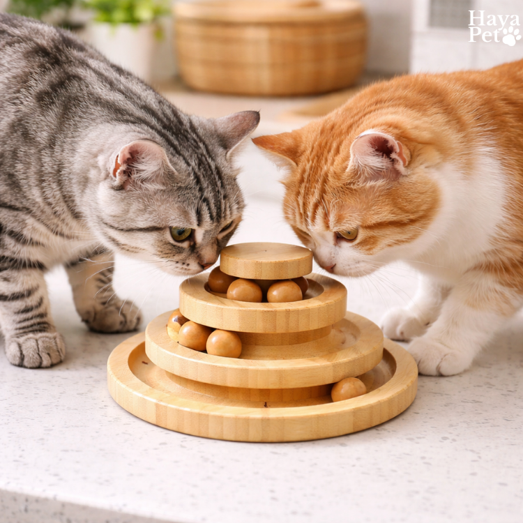 Kattenspeeltje Met Ronde Ballenbaan