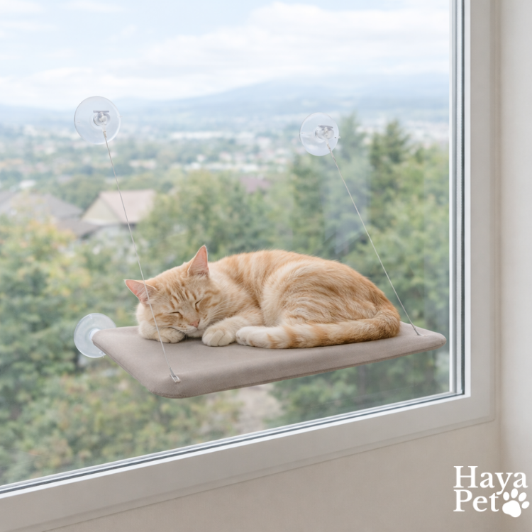 Raam Kattenbed Met Uitzicht | Zandkleur