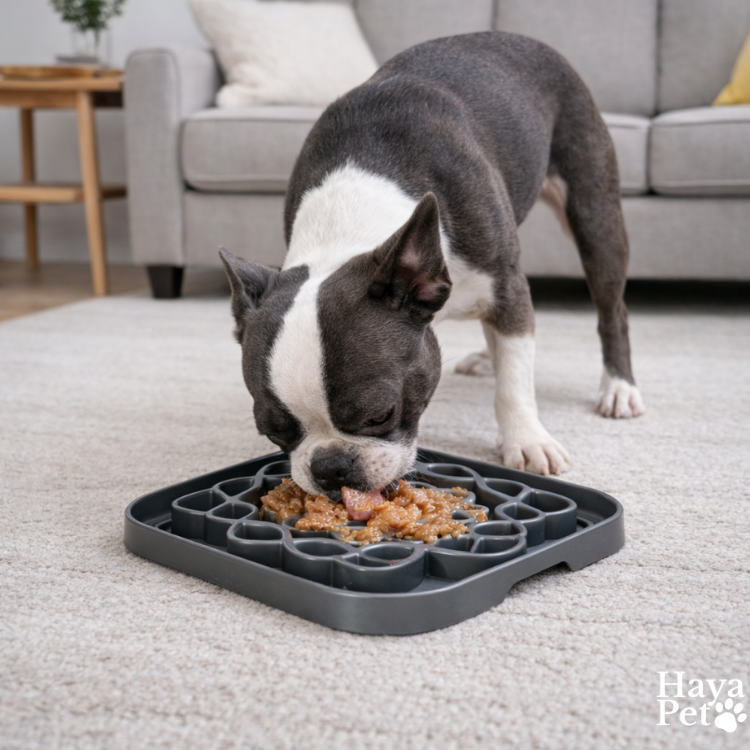 Kleine Vierkante Anti-Schrokbak Voor Honden Met Bloemmotief