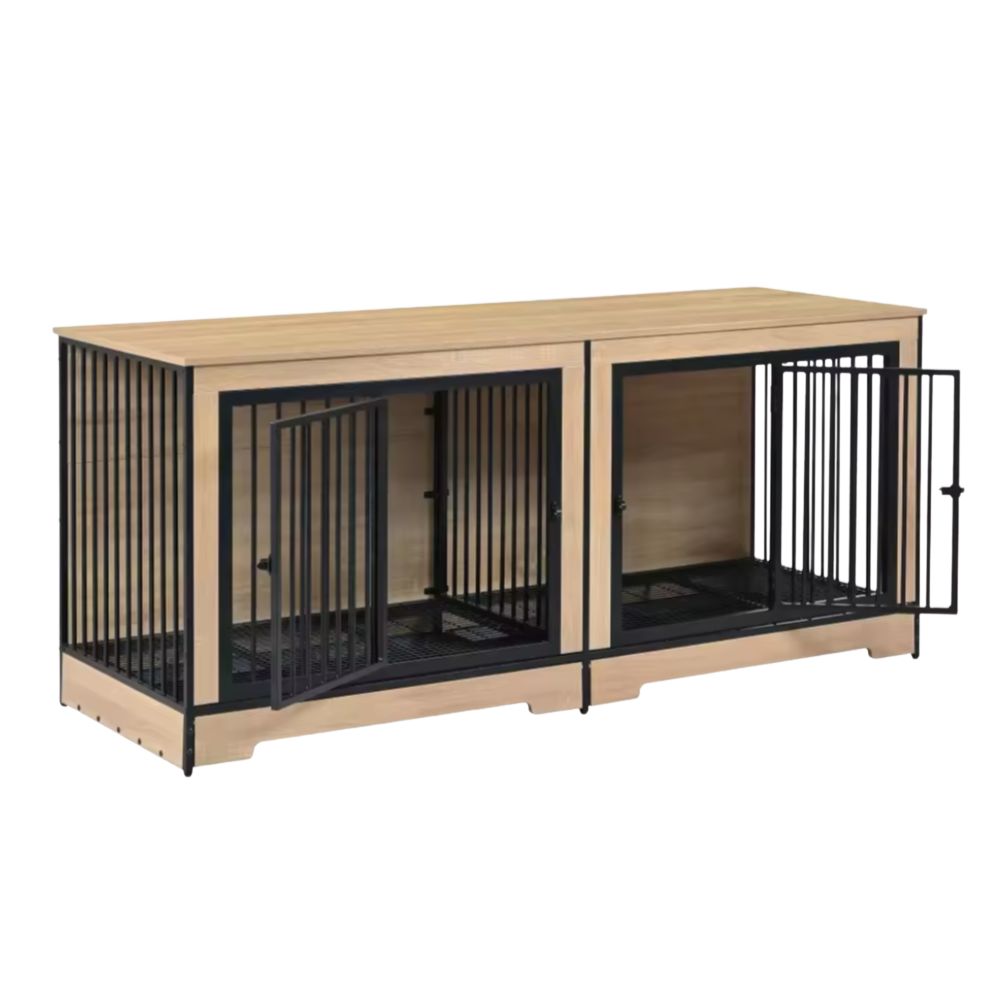 Xl Hondenbench Japandi Stijl Houten Bench Met Stalen Spijlen