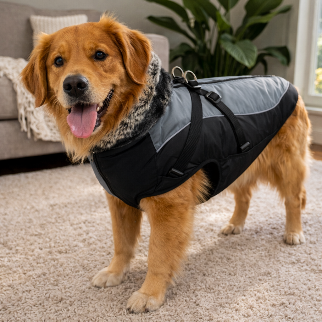 Adjustable Padded Dog Jacket with Leash