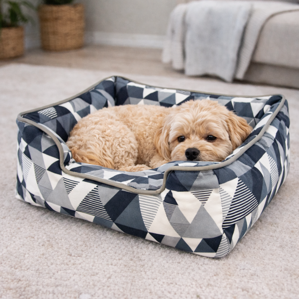 Dog Lounge Bed with Geometric Pattern