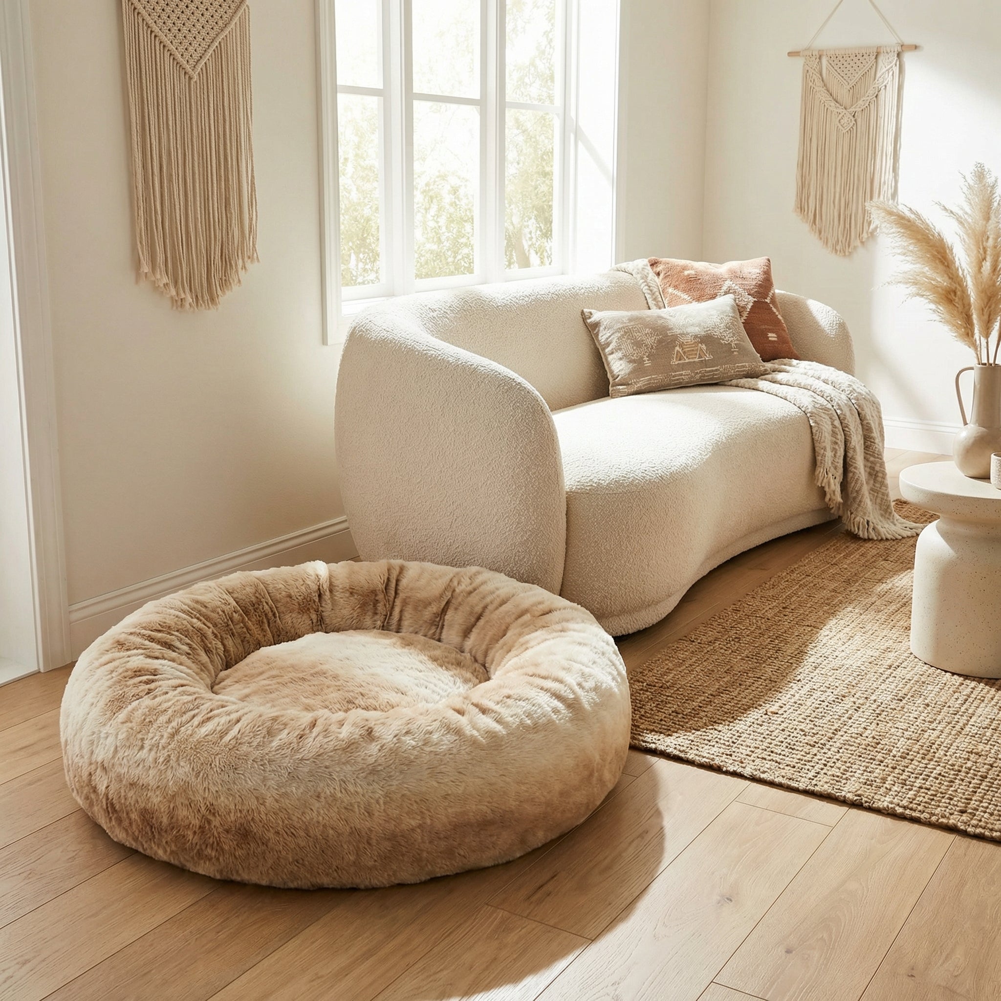 PupPouf Luxe Donutbed in Imitatiebont - Desert Luxe