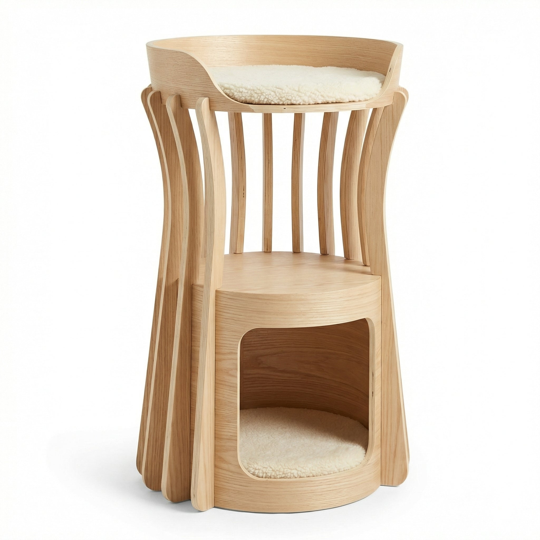 Kattentoren Met Onderste Slaapruimte En Bovenligplek - Essenhout Design