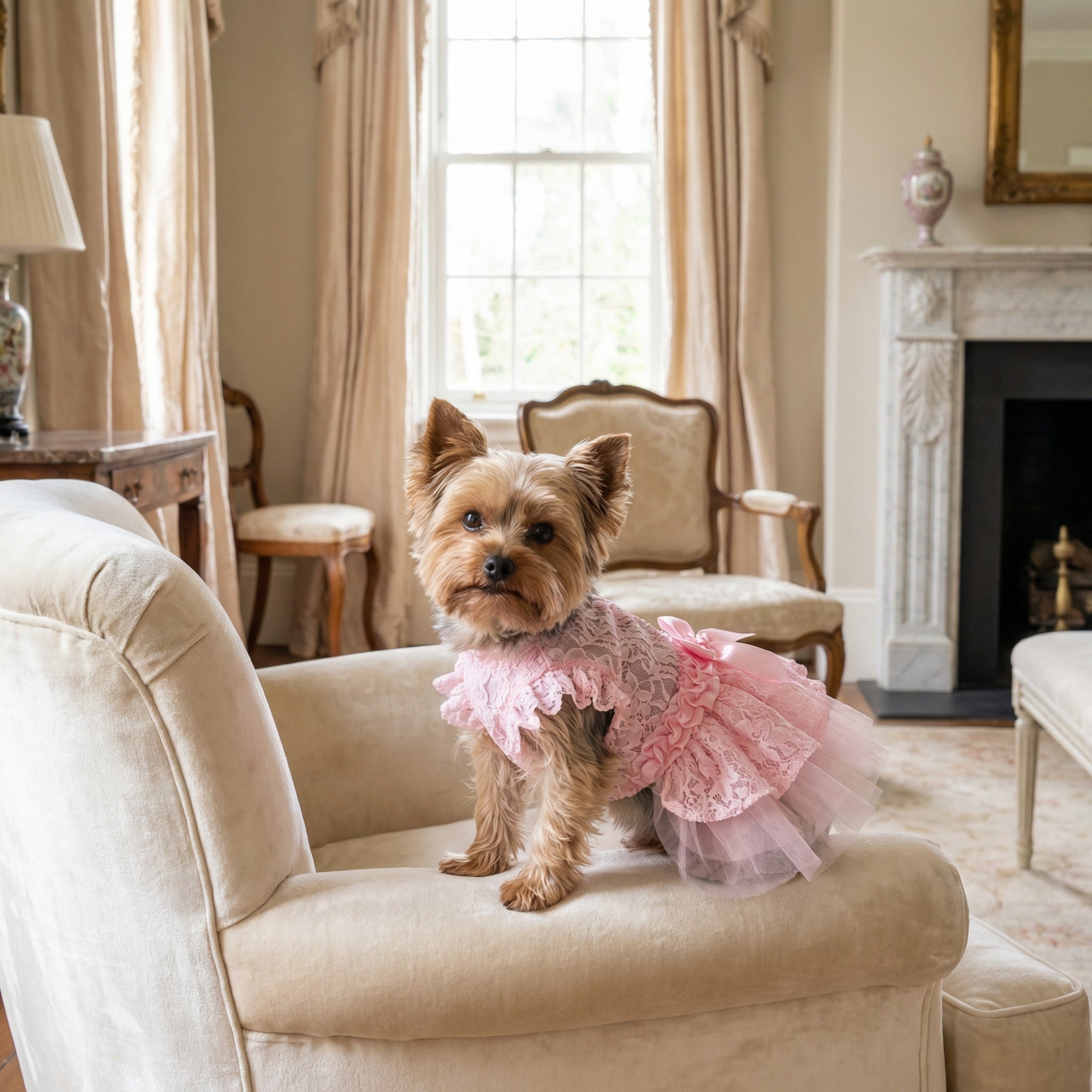 Roze Kanten Hondenjurk Met Ruches