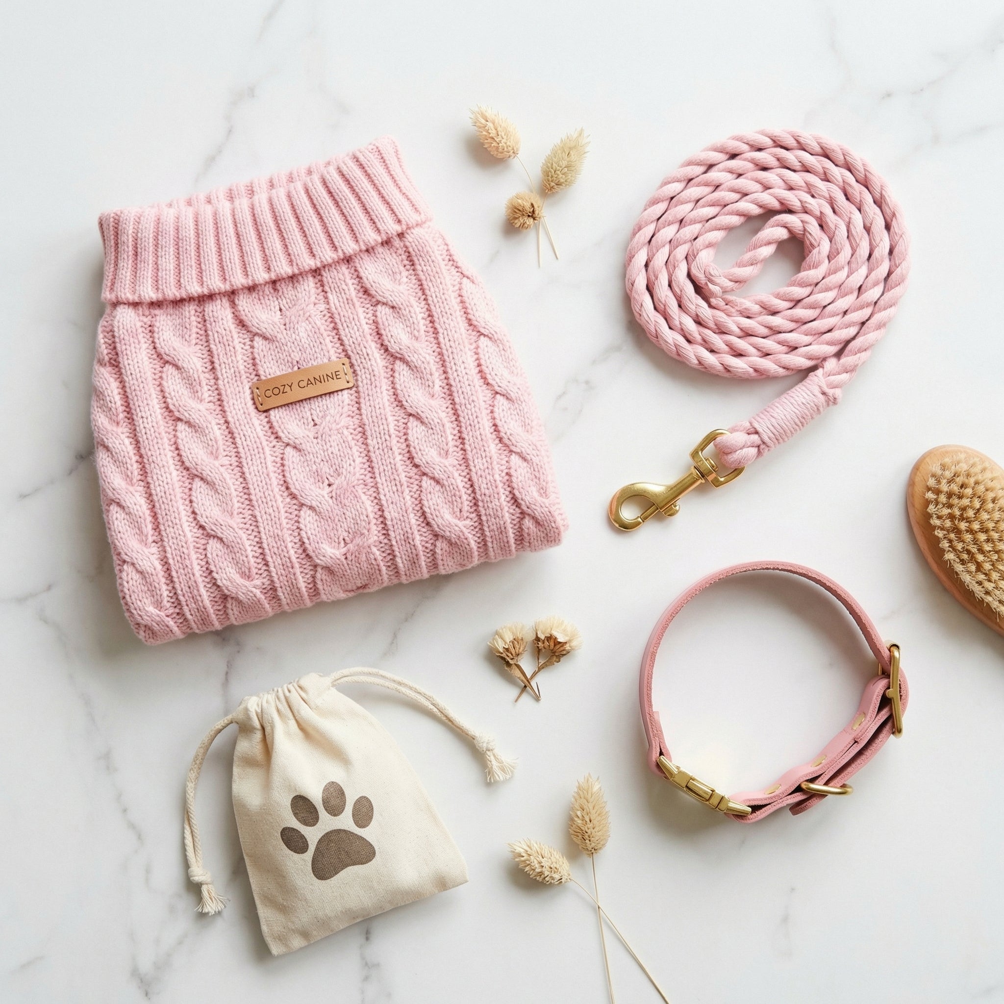 Roze Gebreide Hondentrui Met Kabelpatroon