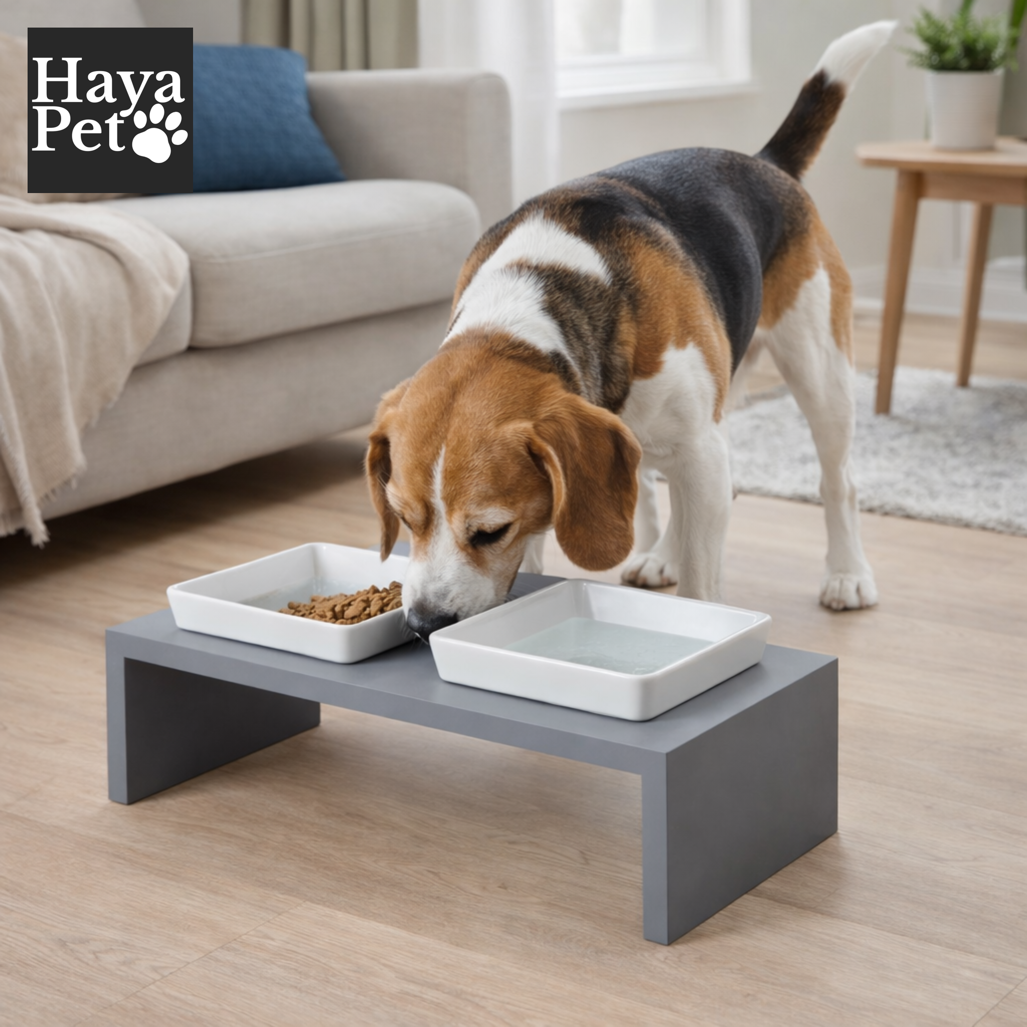 Double Wooden Feeding Stand for Pets