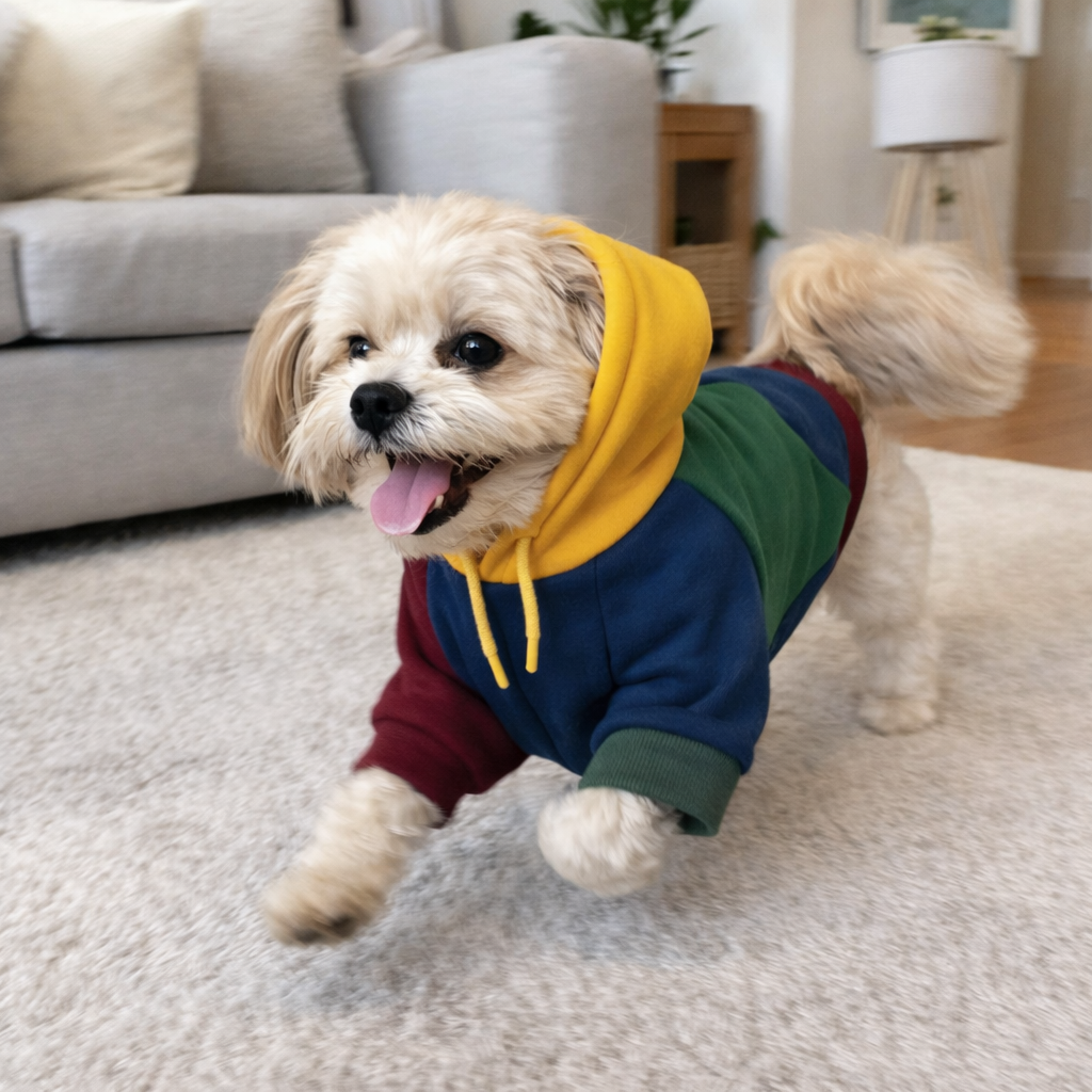 Multicolored Dog Hoodie with Color Blocks