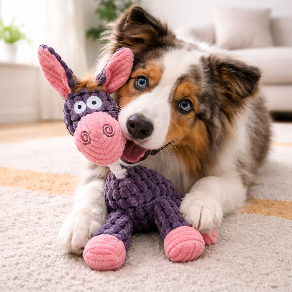 Plush Donkey Toy with Squeaker for Dogs