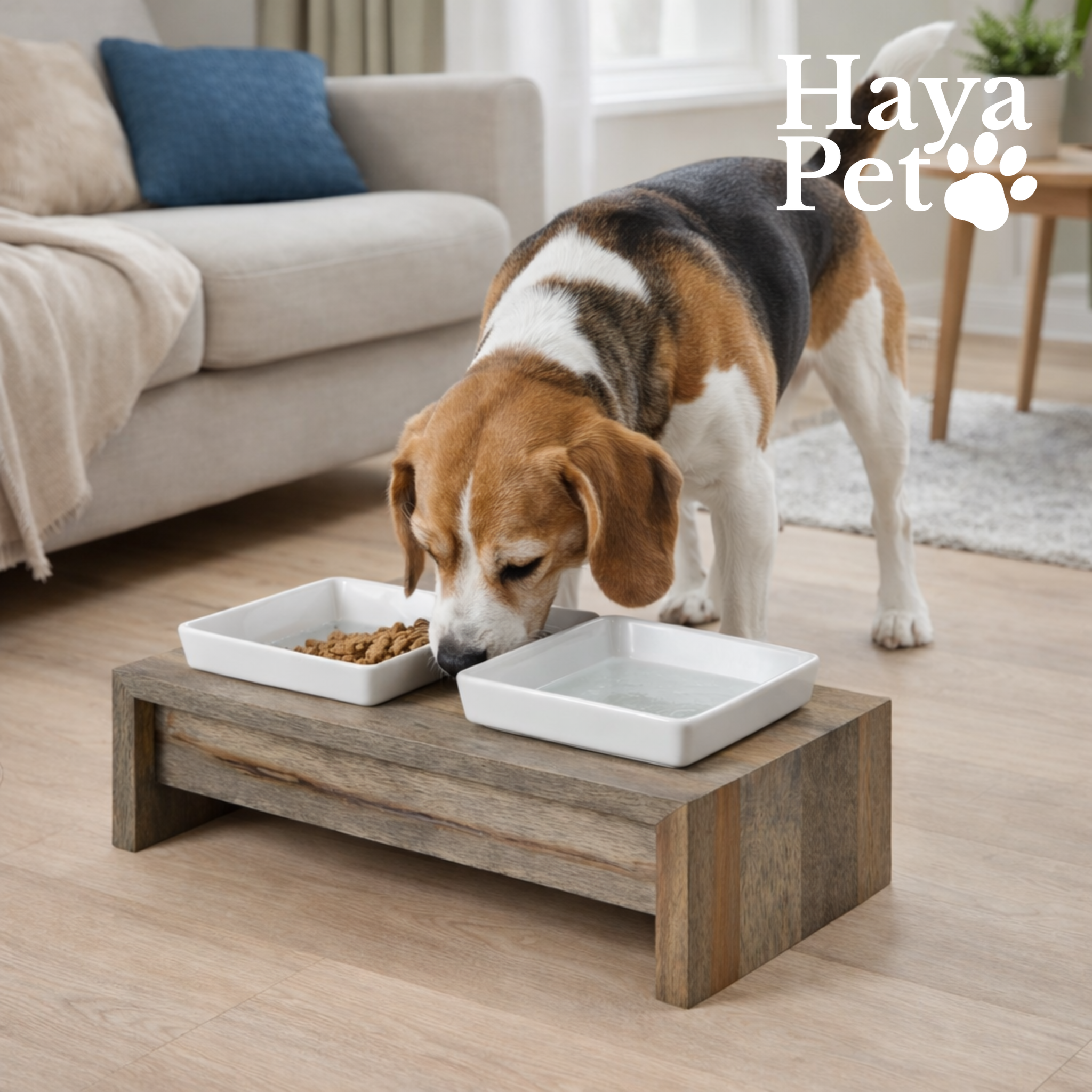 Wooden Feeding Station With Two Bowls