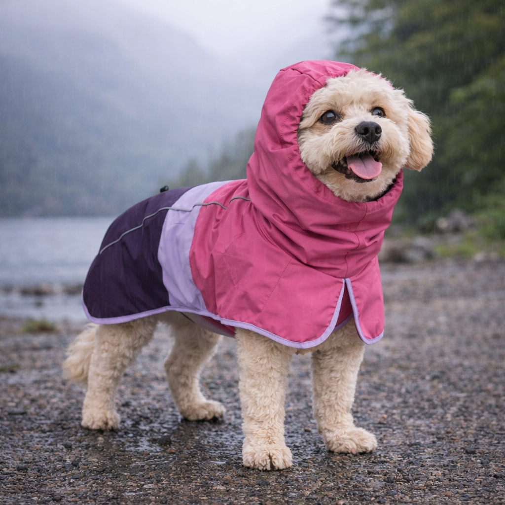 Light Dog Rain Jacket with Adjustable Neck Collar
