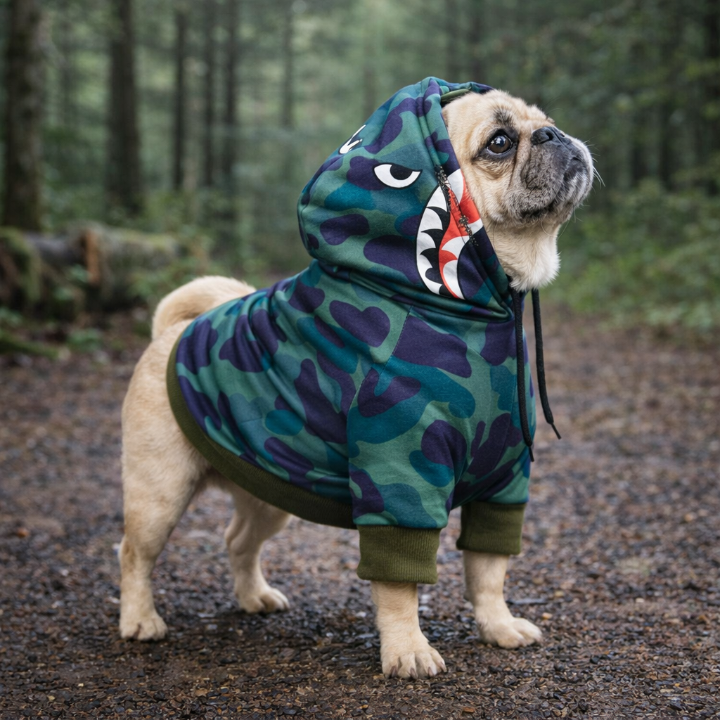 Green Camouflage Dog Hoodie with Back Details