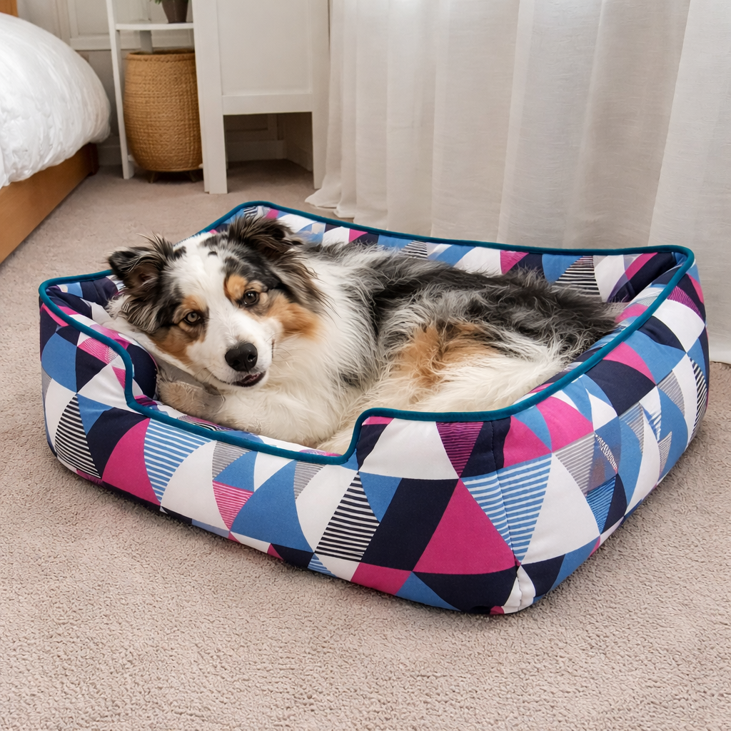Dog Lounge Bed with Geometric Pattern