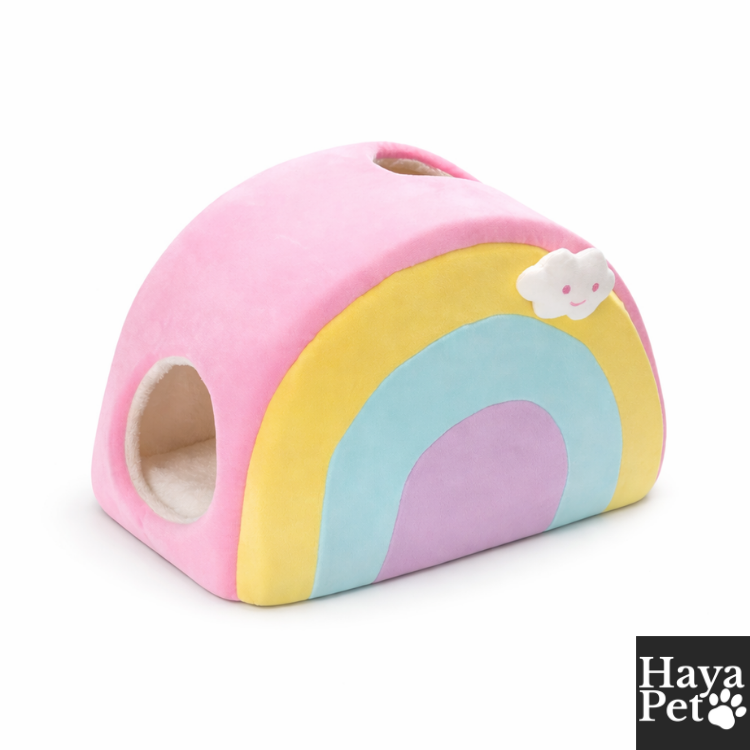 Pink Cat House With Rainbow Design