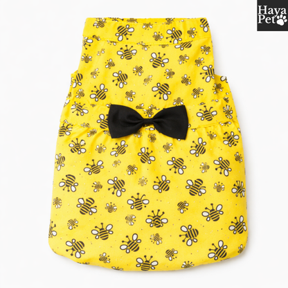 Zwart-Gele Hondenjurk Met Bijenprint