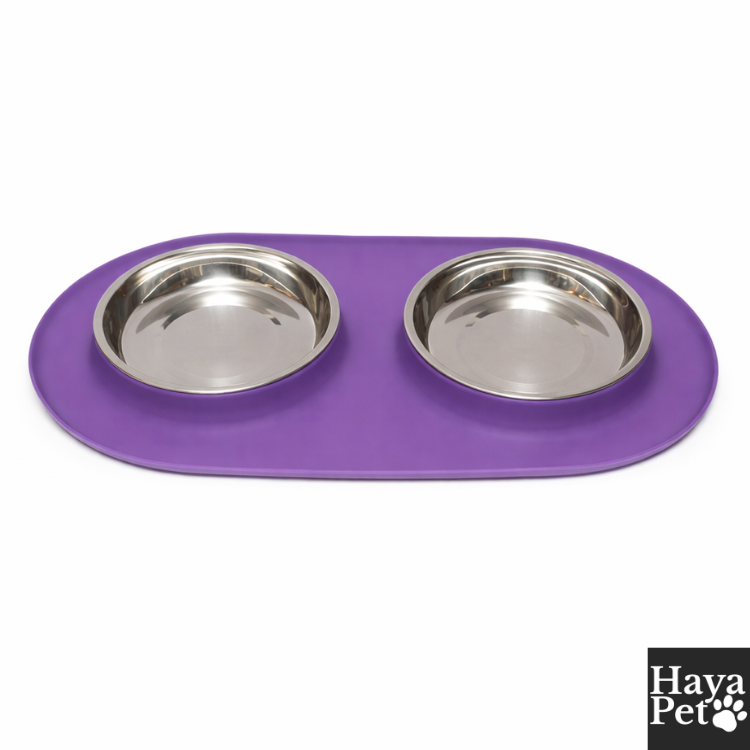 Dubbele Kattenvoerbak Met Lage Schotelbakjes En Opstaande Rand