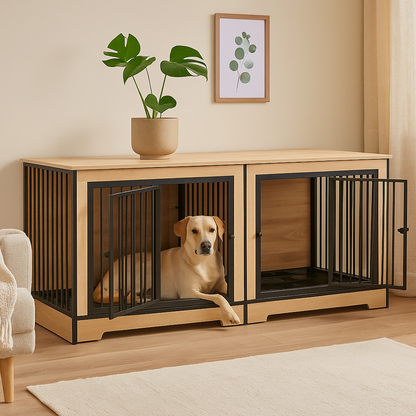 Xl Hondenbench Japandi Stijl Houten Bench Met Stalen Spijlen