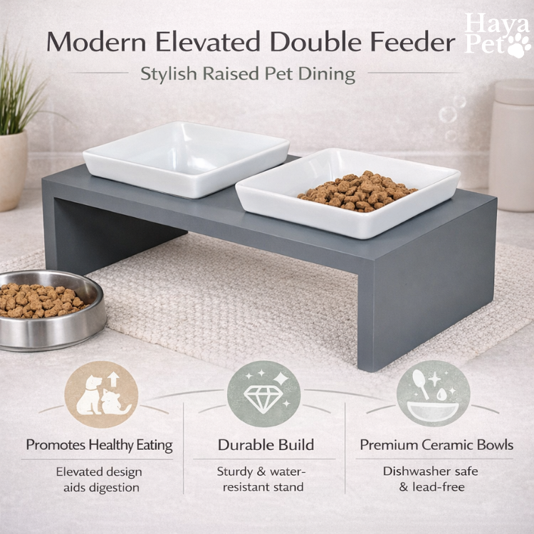 Double Wooden Feeding Stand for Pets