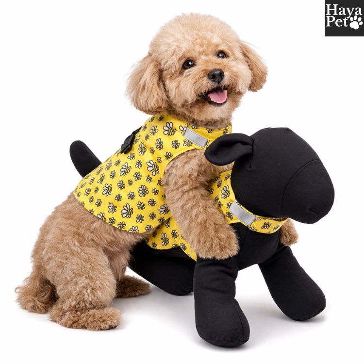Zwart-Gele Hondenjurk Met Bijenprint