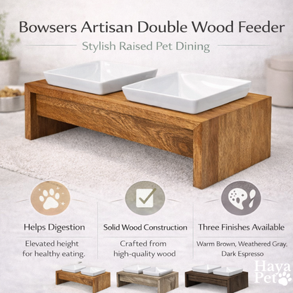 Wooden Feeding Station With Two Bowls