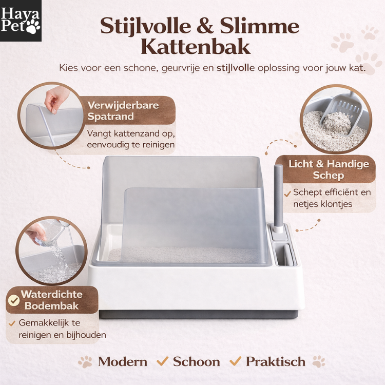 Kattenbak Met Beschermende Opzetrand En Opbergvak Voor Schep