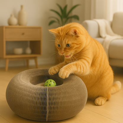 Flexible Design Cat Toy with Ball and Organic Scratching Surface