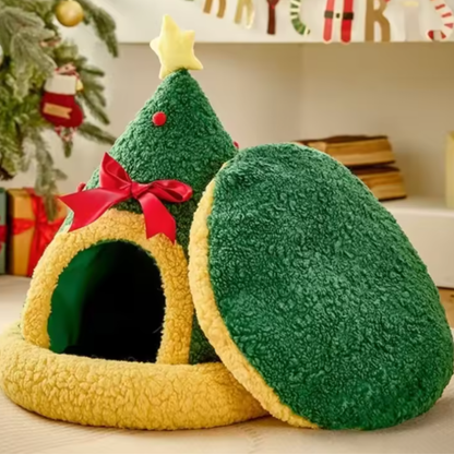 Kerstkrans Deep Sleep Kattenmand | Warme Halfgesloten Pluche Kattenhol