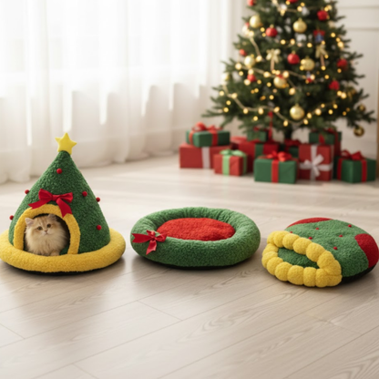 Kerstkrans Deep Sleep Kattenmand | Warme Halfgesloten Pluche Kattenhol