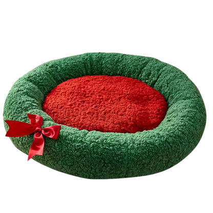 Kerstkrans Deep Sleep Kattenmand | Warme Halfgesloten Pluche Kattenhol