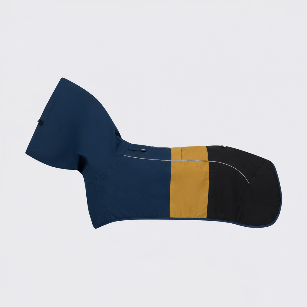 Blauw-Zwarte Hondenregenjas Met Contrasterende Details