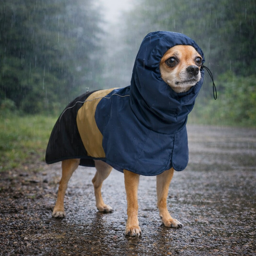 Blauw-Zwarte Hondenregenjas Met Contrasterende Details