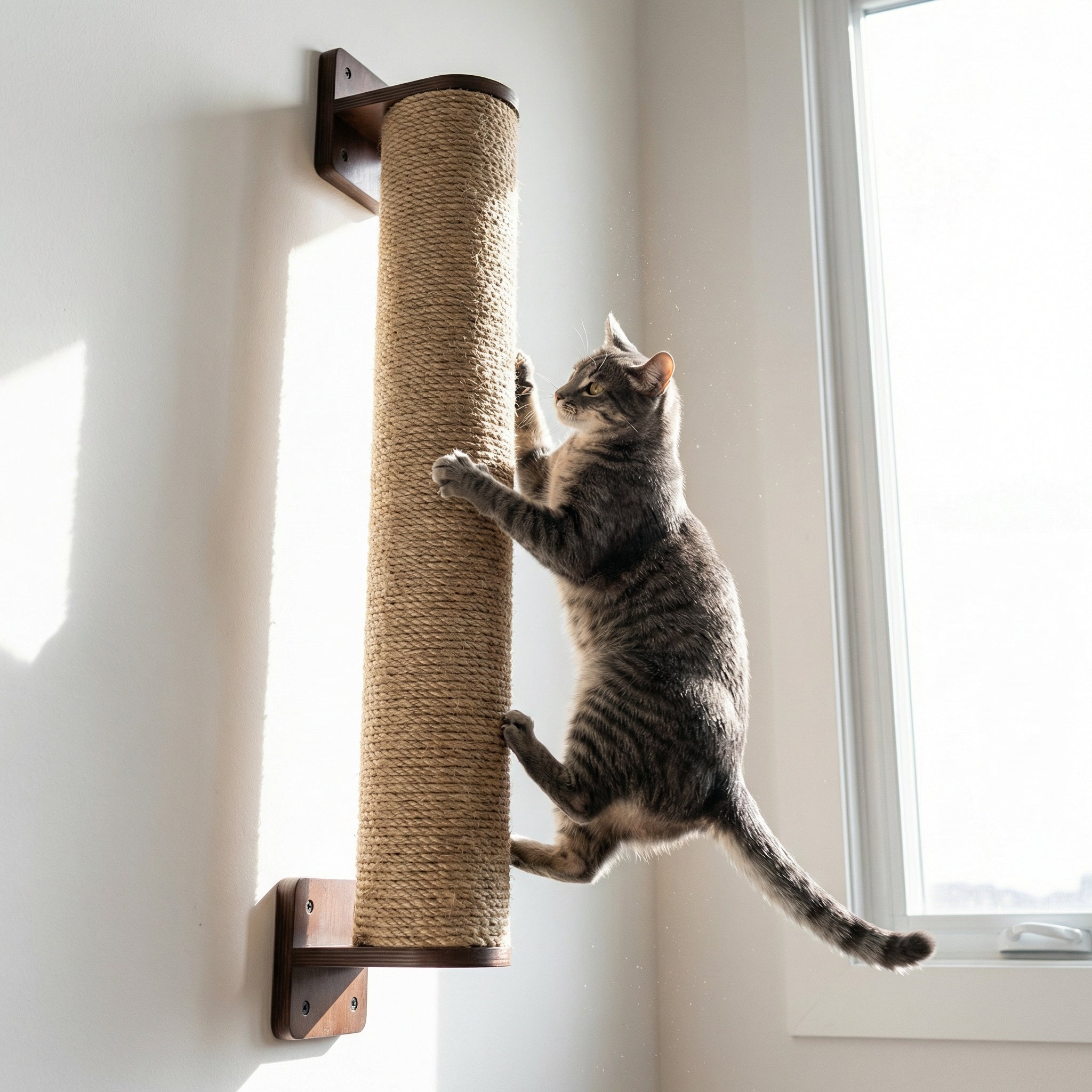 Wandgemonteerde Sisal Krabpaal - Modulair 3-Delig Systeem