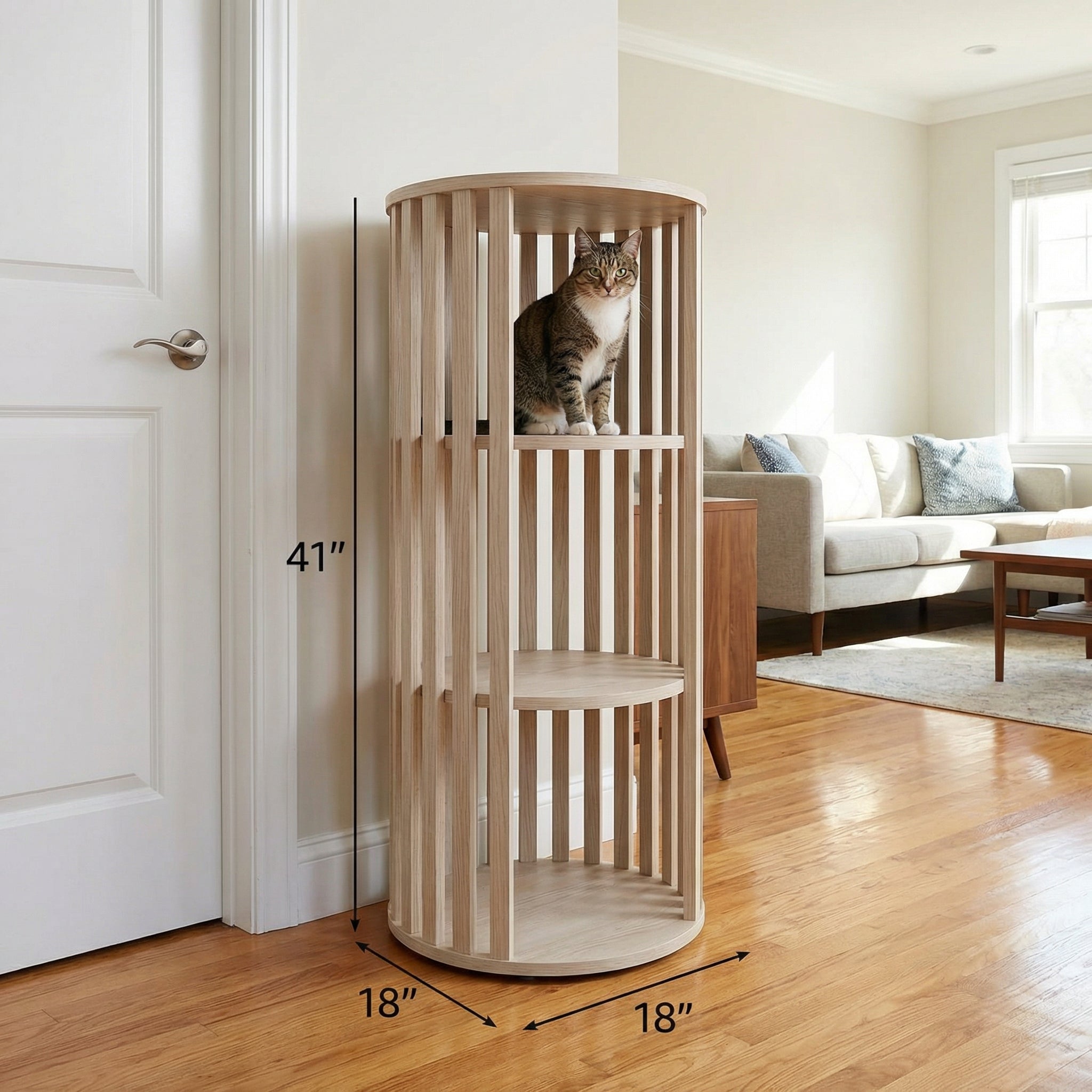 Kattentoren Met Onderste Slaapruimte En Bovenligplek - Essenhout Design