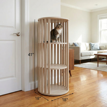 Kattentoren Met Onderste Slaapruimte En Bovenligplek - Essenhout Design