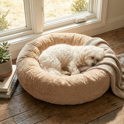 PupPouf Luxe Donutbed in Imitatiebont - Desert Luxe