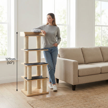 Kattentoren maatverwijzing met persoon 127cm