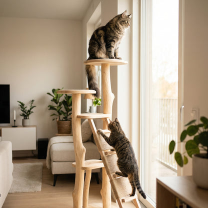 Mega Perch Kattenboom - 155cm Natuurlijk Hout met Uitneembare Sisal Pads