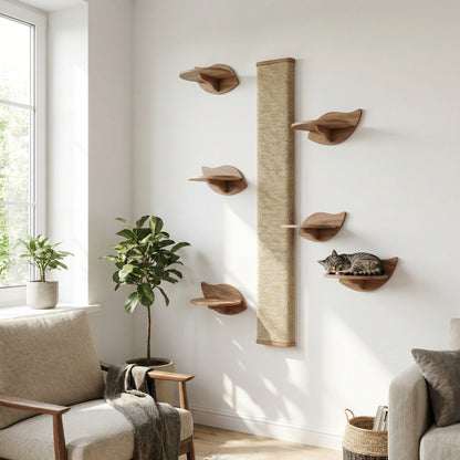 Wandgemonteerde Sisal Krabpaal - Modulair 3-Delig Systeem