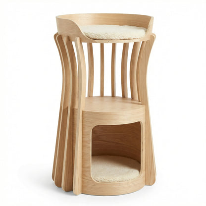 Kattentoren Met Onderste Slaapruimte En Bovenligplek - Essenhout Design