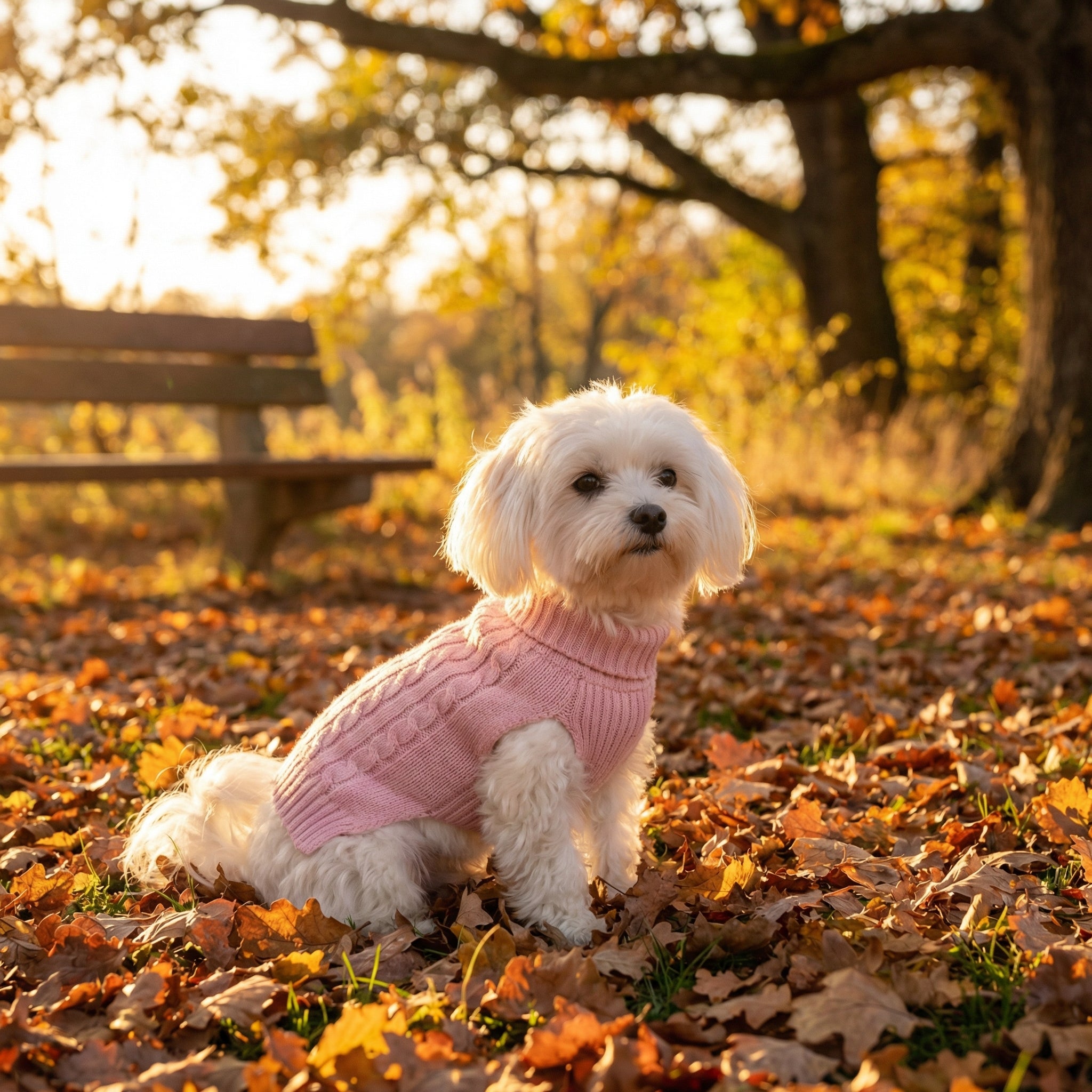 Roze Gebreide Hondentrui Met Kabelpatroon