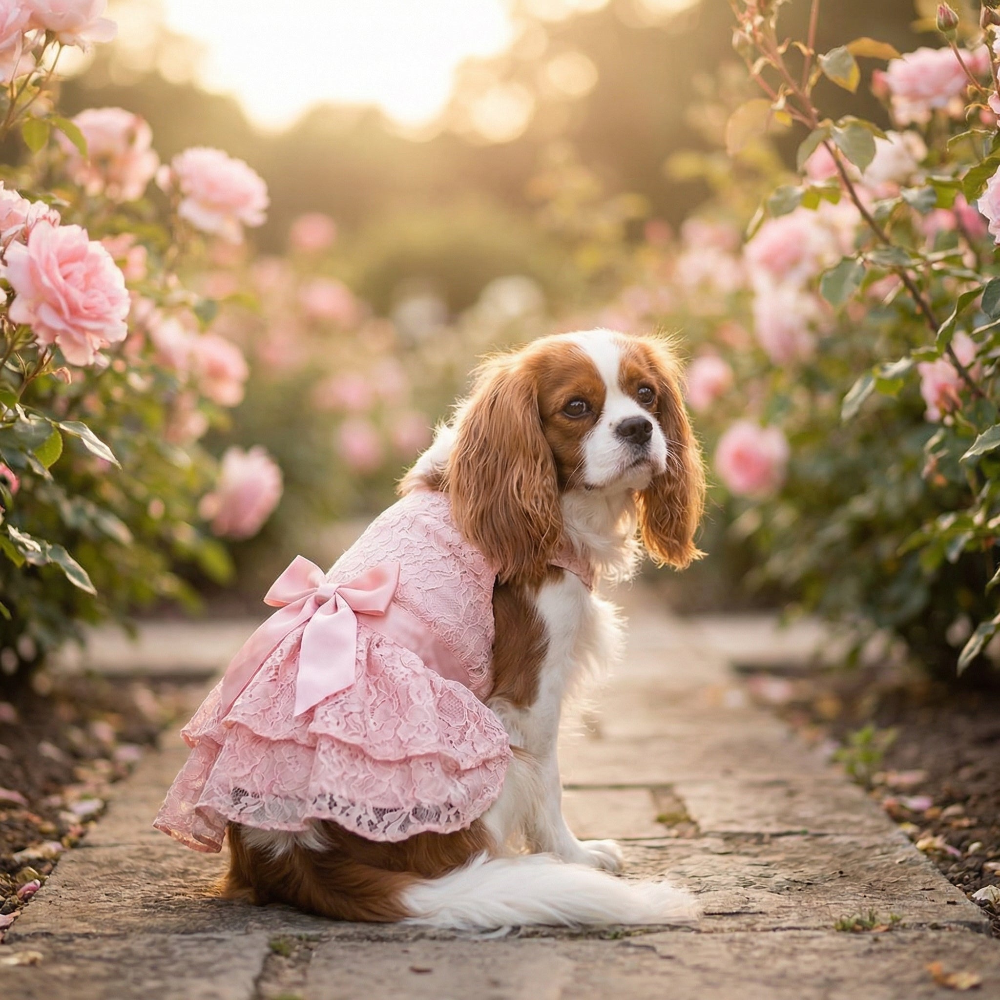 Roze Kanten Hondenjurk Met Ruches