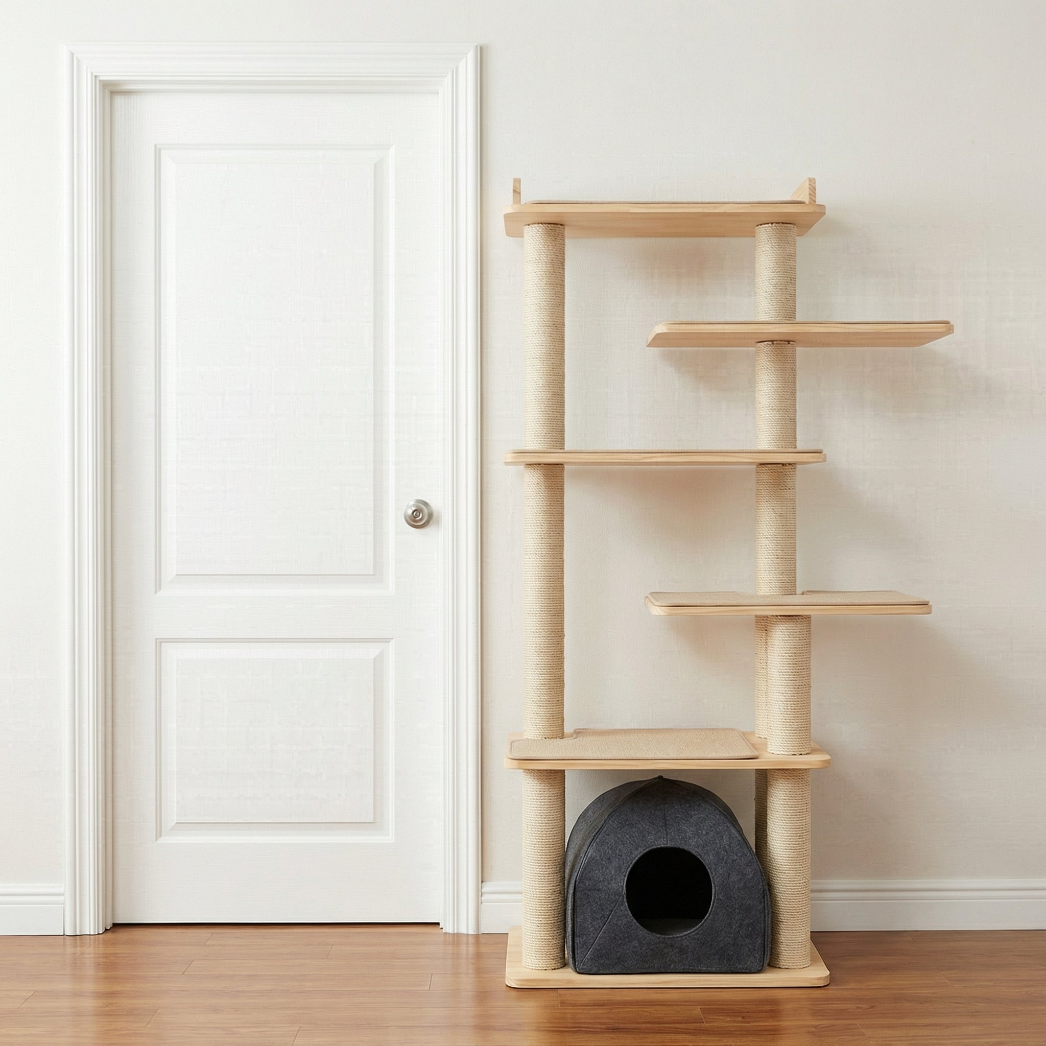 Mega Perch Kattenboom - 155cm Natuurlijk Hout met Uitneembare Sisal Pads