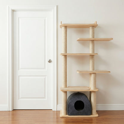 Mega Perch Kattenboom - 155cm Natuurlijk Hout met Uitneembare Sisal Pads