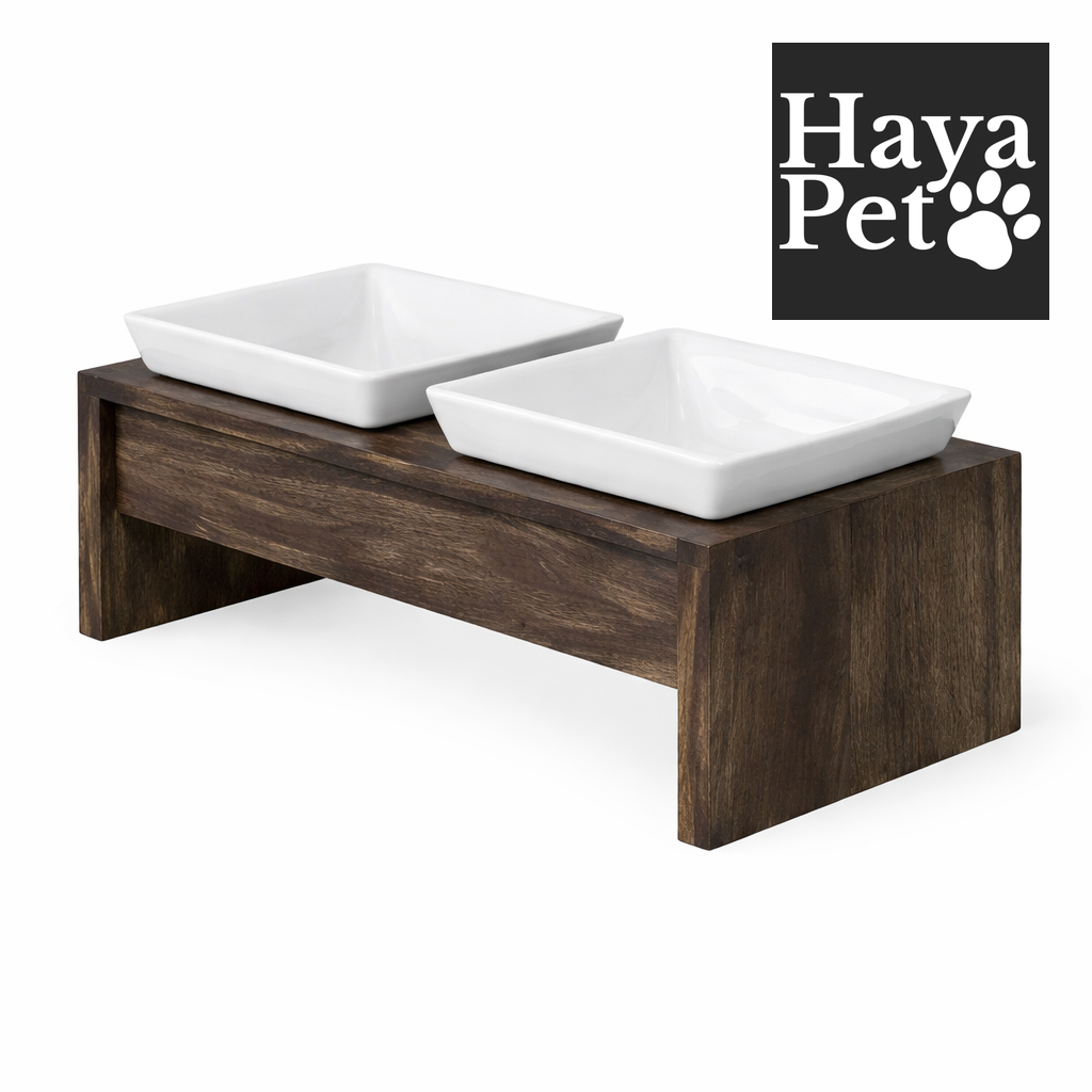 Wooden Feeding Station With Two Bowls