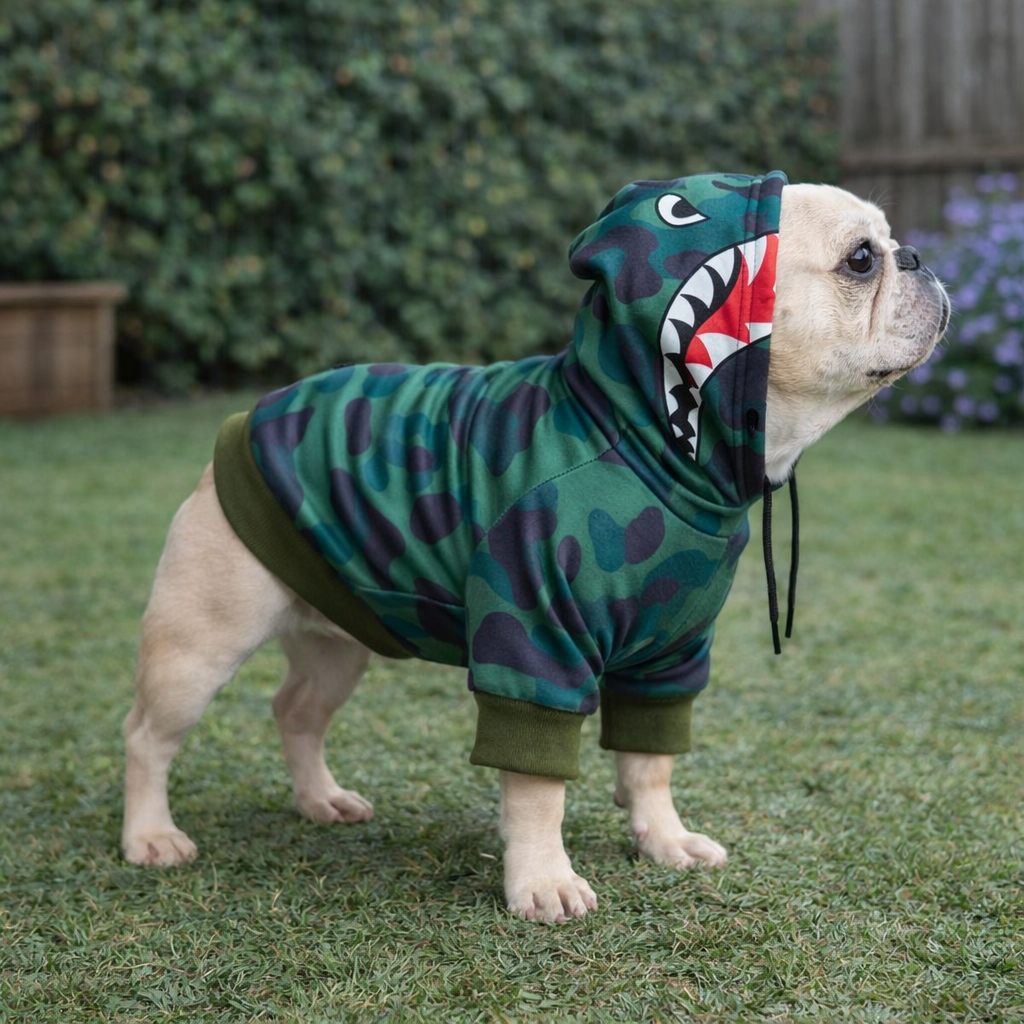 Green Camouflage Dog Hoodie with Back Details