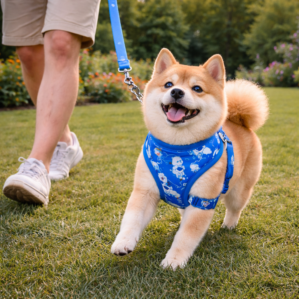 Dog Mood Print Adjustable Harness | Blue