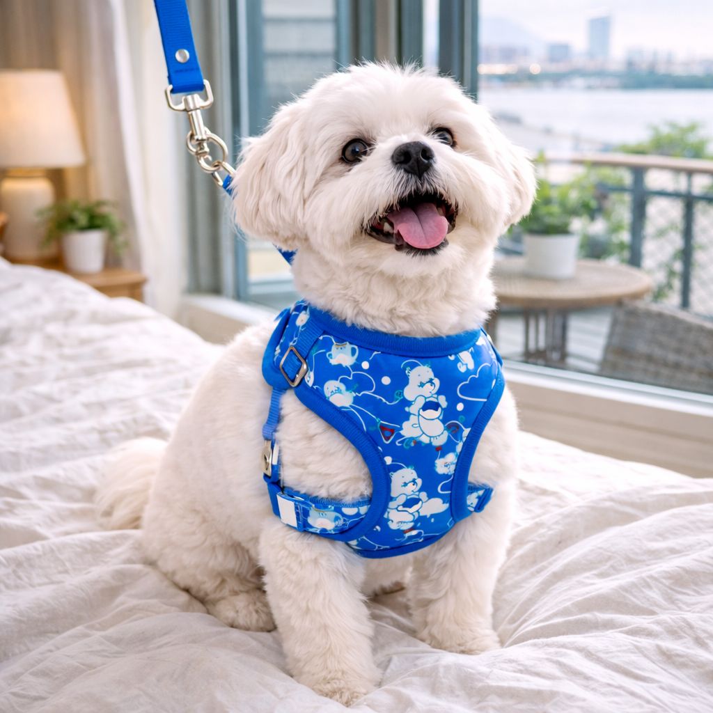 Dog Mood Print Adjustable Harness | Blue